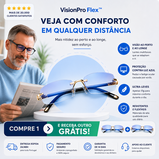 ÓCULOS MULTIFOCAIS 2 EM 1 COM PROTECÇÃO CONTRA A LUZ AZUL - VisionPro Flex™