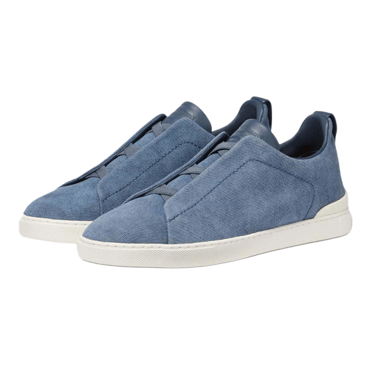 Zegna Men's Cotton Linen and Leather Triple Stitch Sneakers