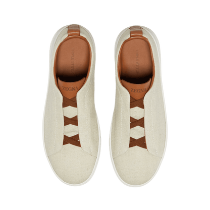 Zegna Men's Cotton Linen and Leather Triple Stitch Sneakers