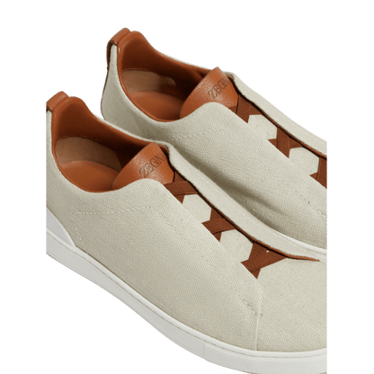 Zegna Men's Cotton Linen and Leather Triple Stitch Sneakers