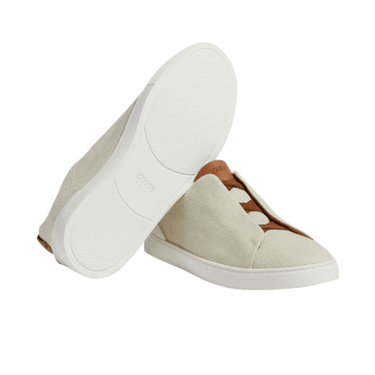 Zegna Men's Cotton Linen and Leather Triple Stitch Sneakers
